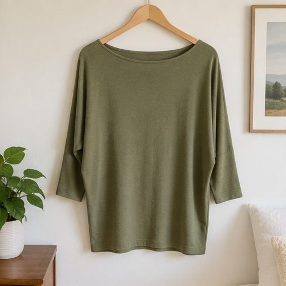 Olive Boat Neck Dolman Top